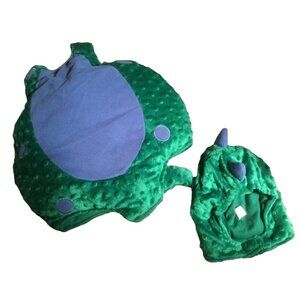Infant Dinosaur Costume Sleeveless Plush Green & Blue Outfit With Hood 0-6 Month